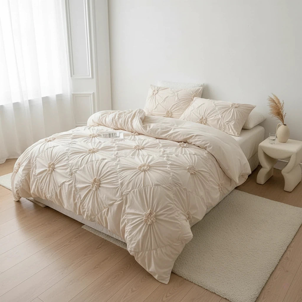 Ruffle Flower Bedding Set | Romantic Quilt Cover with Pillowcases