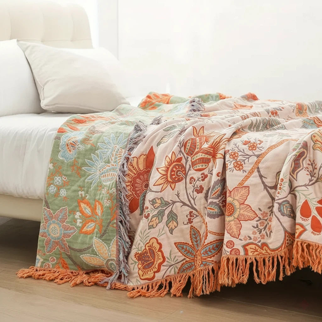 Floral Fringe Throw Blanket | Relaxed Boho Home Accent