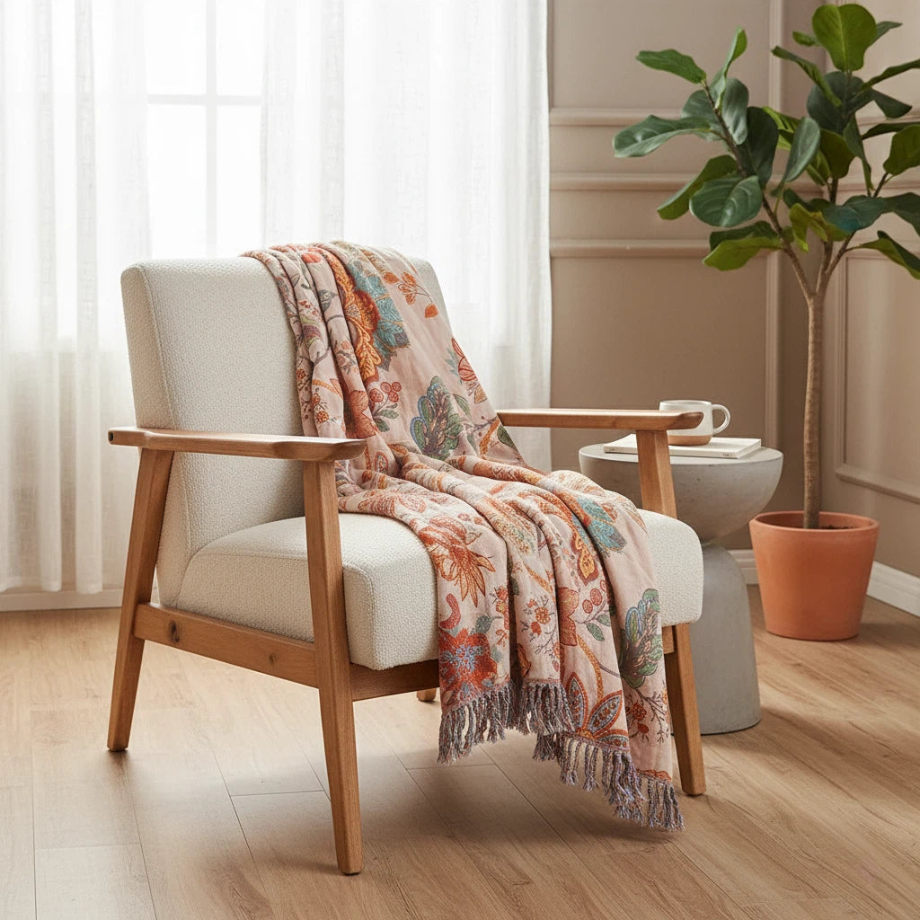 Floral Fringe Throw Blanket | Relaxed Boho Home Accent