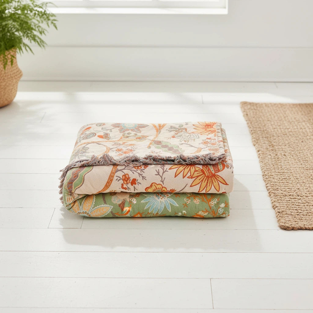 Floral Fringe Throw Blanket | Relaxed Boho Home Accent