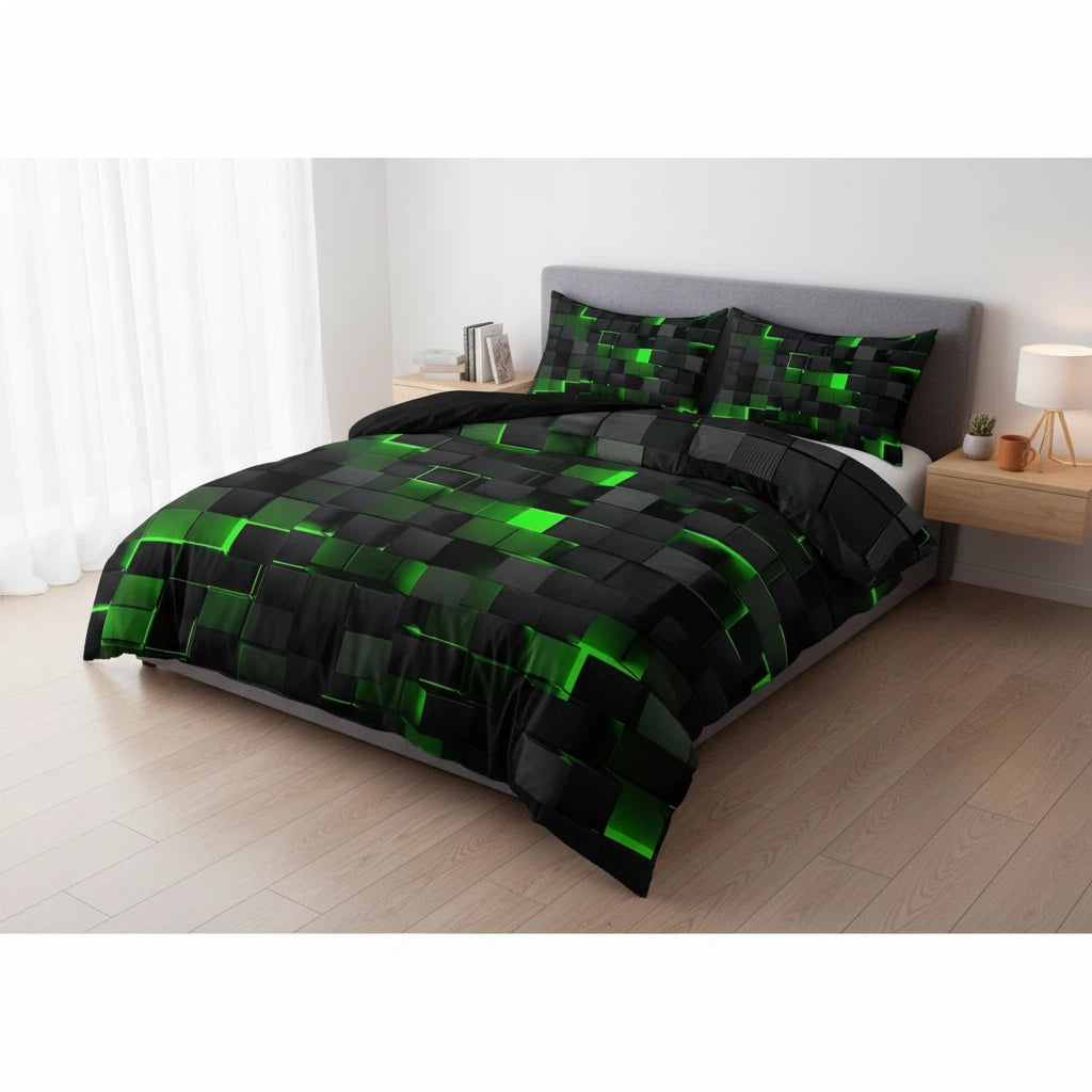 Geometric Grid Bedding Set | Modern Quilt Cover Statement