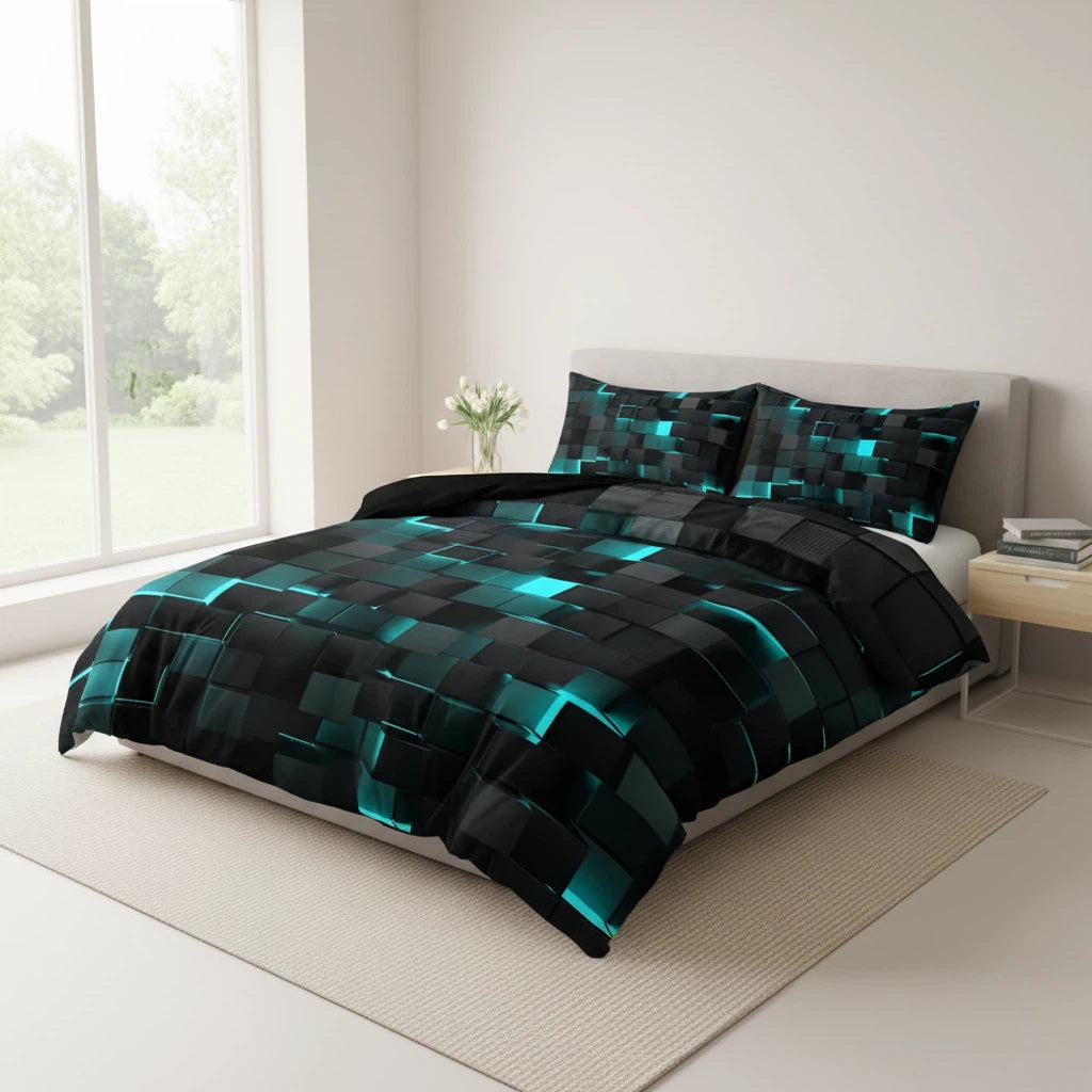 Geometric Grid Bedding Set | Modern Quilt Cover Statement