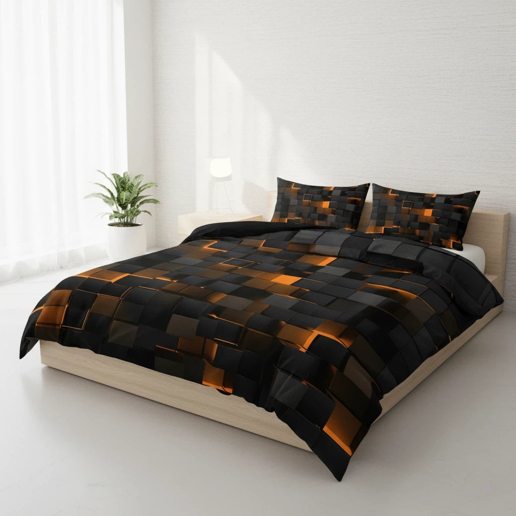 Geometric Grid Bedding Set | Modern Quilt Cover Statement
