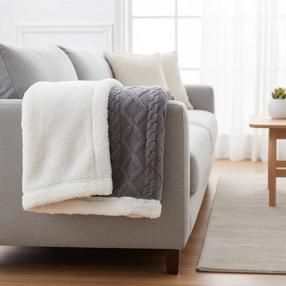 Sherpa Feel Throw Blanket | Reversible Cozy Home Layer