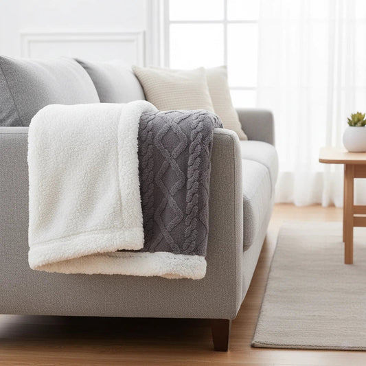 Sherpa Feel Throw Blanket | Reversible Cozy Home Layer