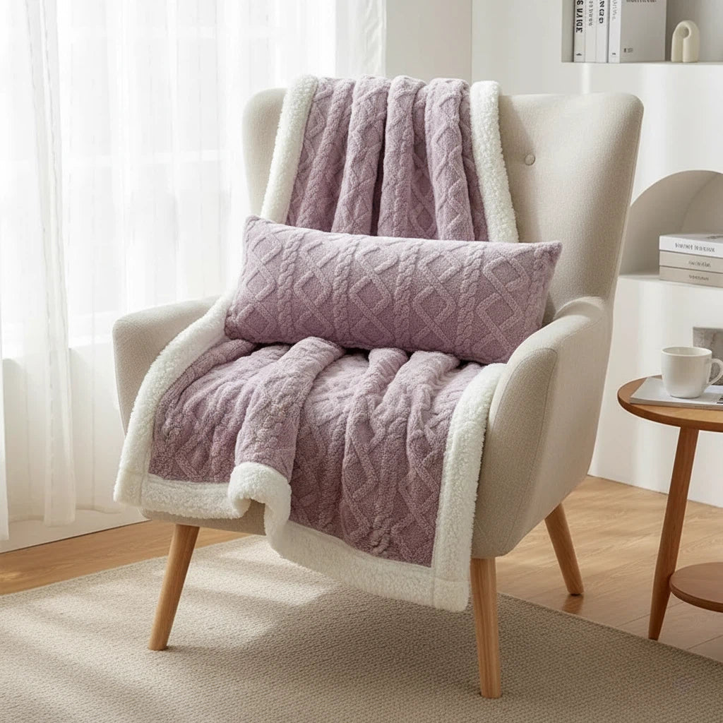 Sherpa Feel Throw Blanket | Reversible Cozy Home Layer