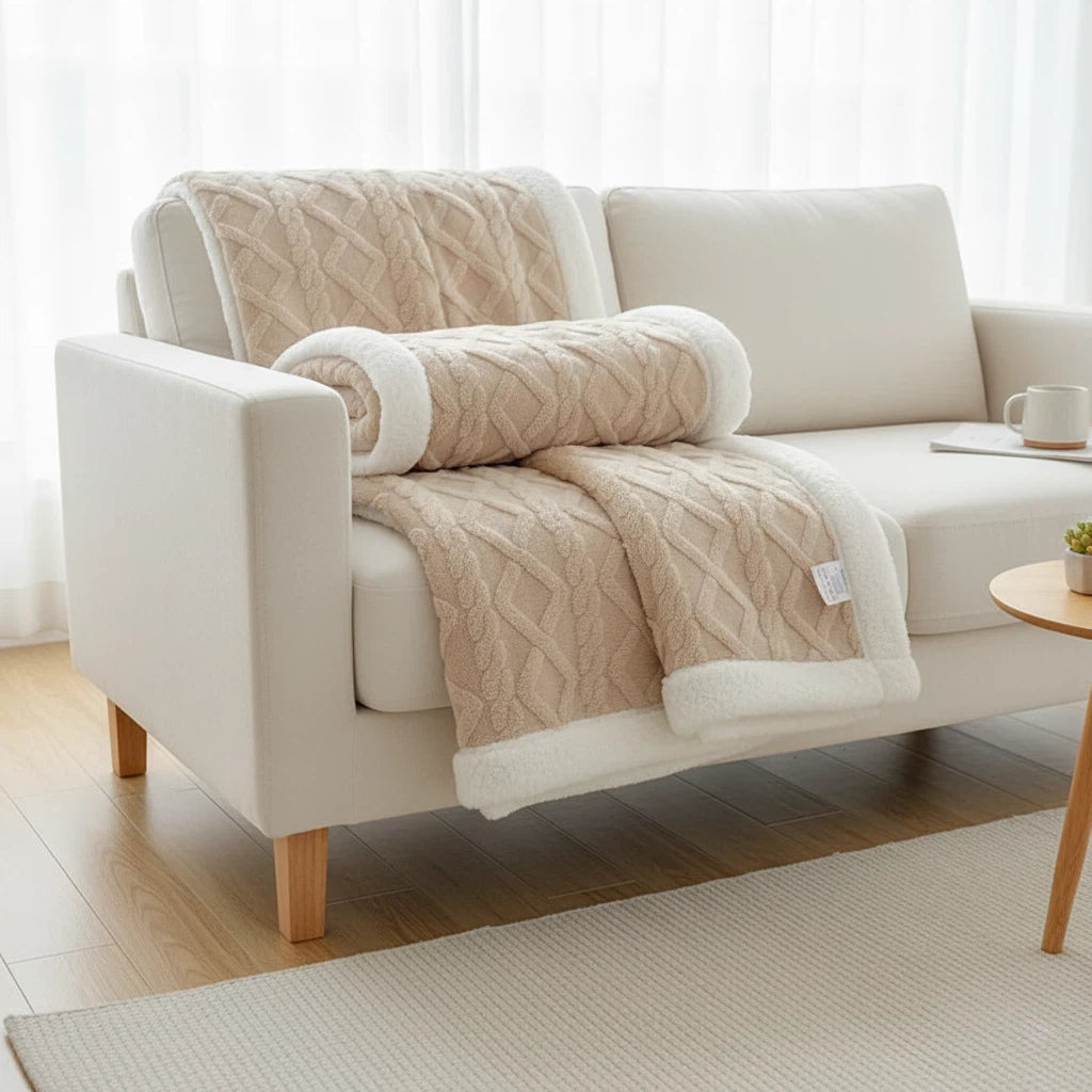 Sherpa Feel Throw Blanket | Reversible Cozy Home Layer