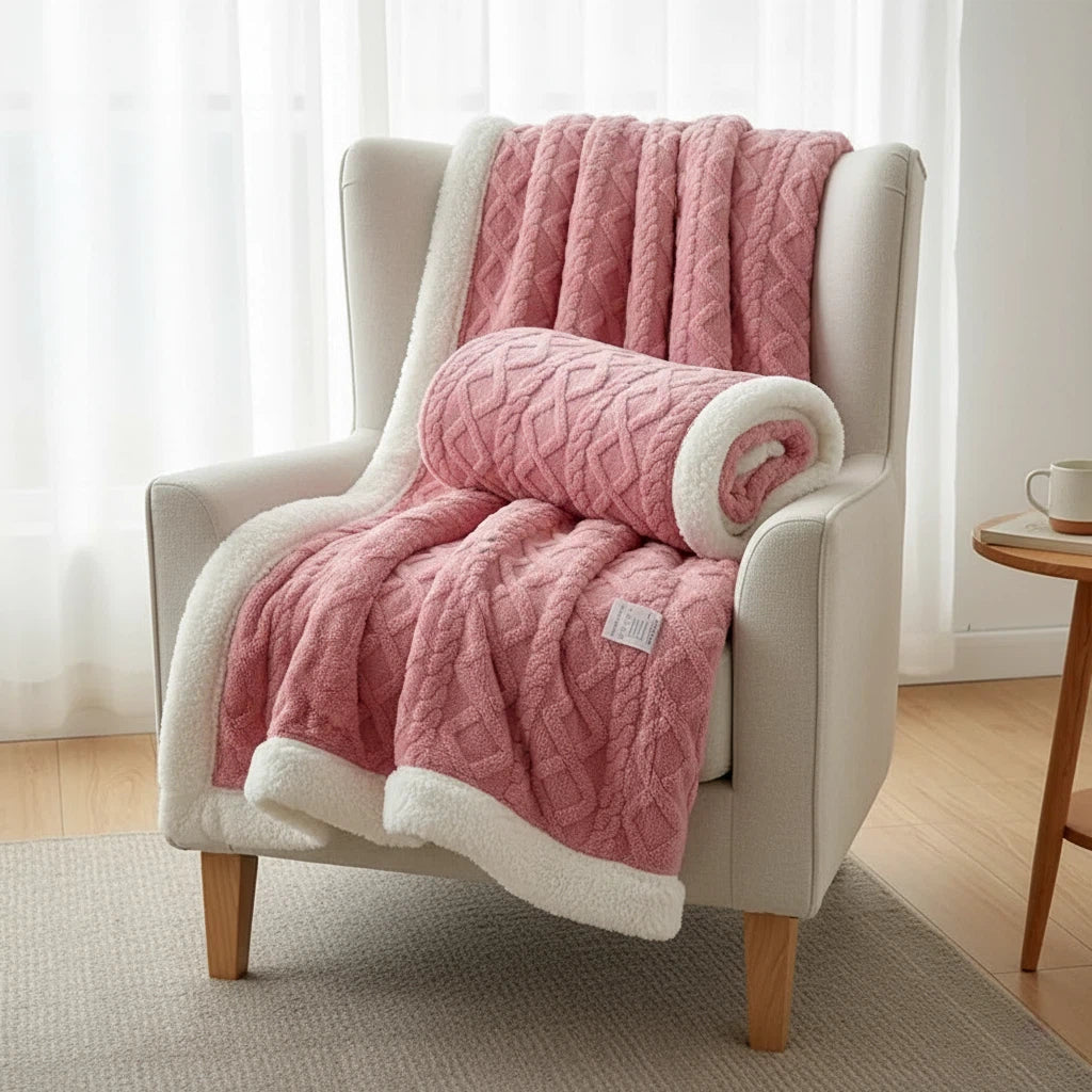 Sherpa Feel Throw Blanket | Reversible Cozy Home Layer