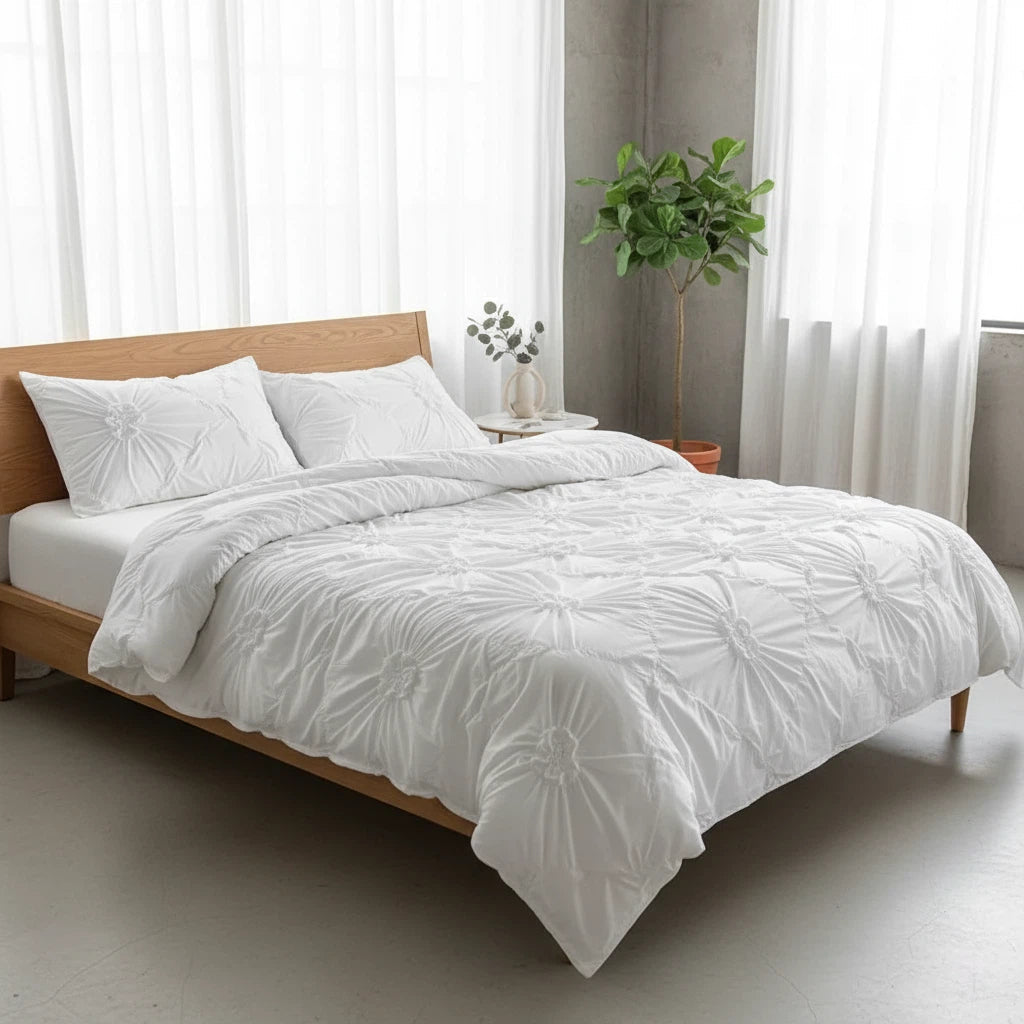 Ruffle Flower Bedding Set | Romantic Quilt Cover with Pillowcases