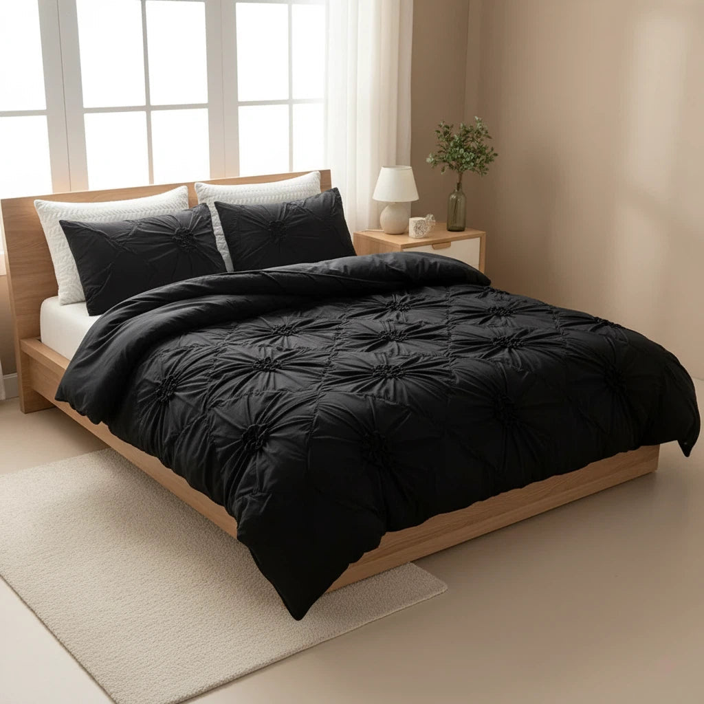 Ruffle Flower Bedding Set | Romantic Quilt Cover with Pillowcases