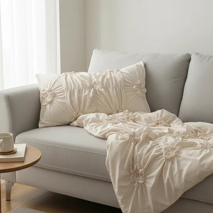 Ruffle Flower Bedding Set | Romantic Quilt Cover with Pillowcases