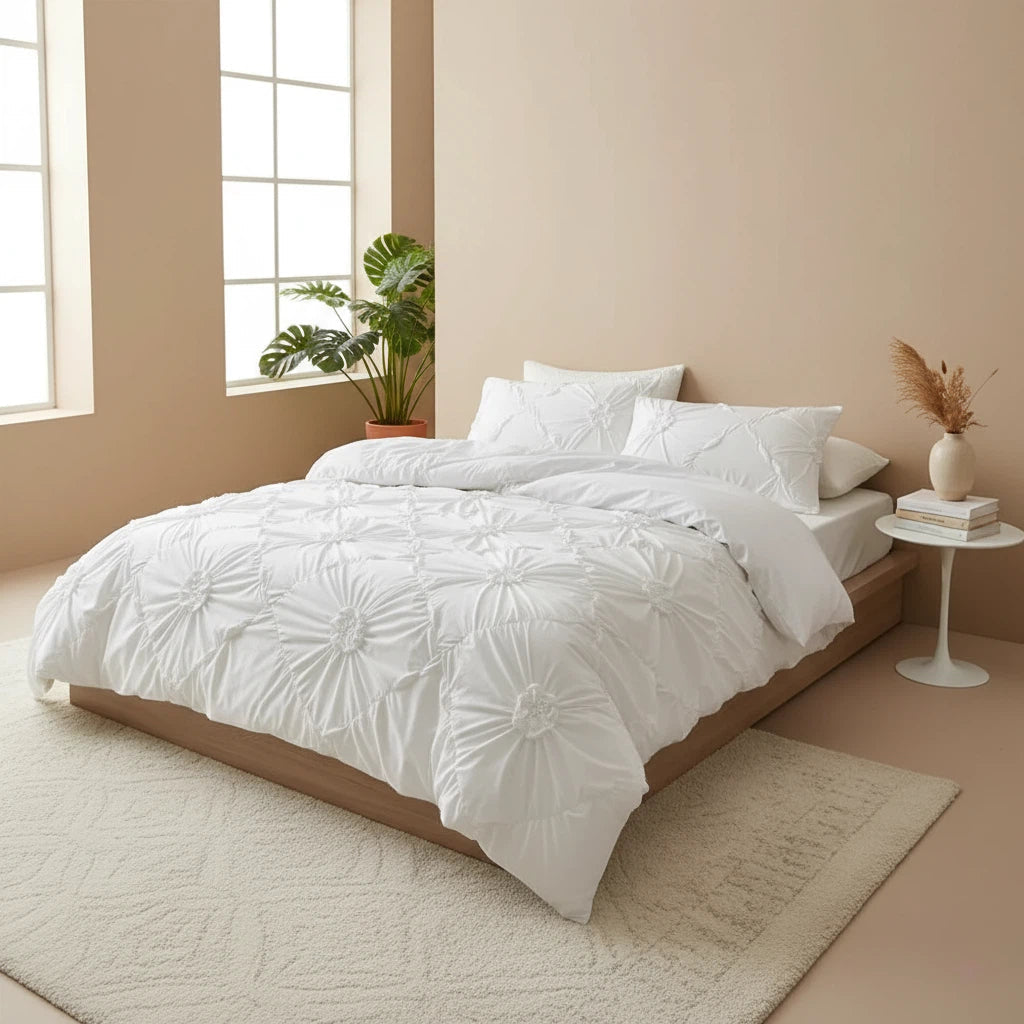 Ruffle Flower Bedding Set | Romantic Quilt Cover with Pillowcases