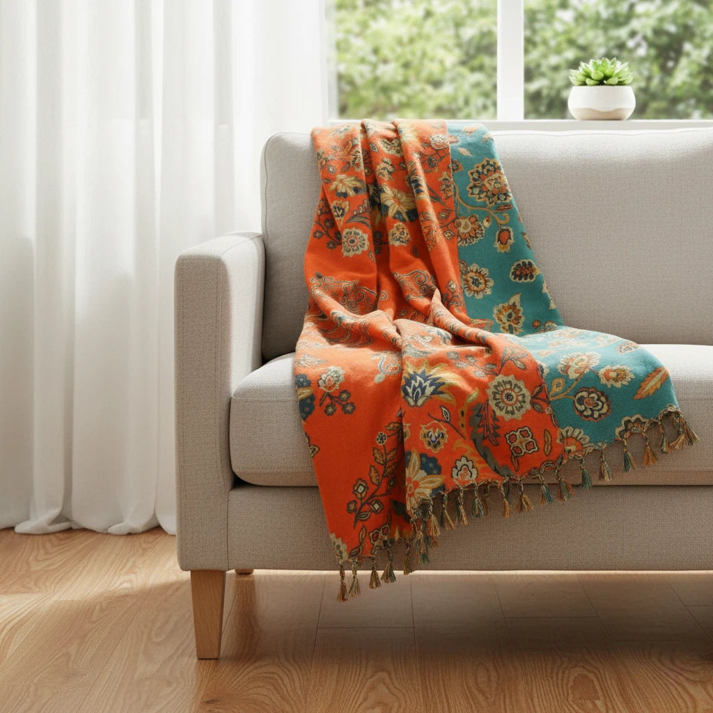 Reversible Floral Throw Blanket | Soft Layered Home Accent