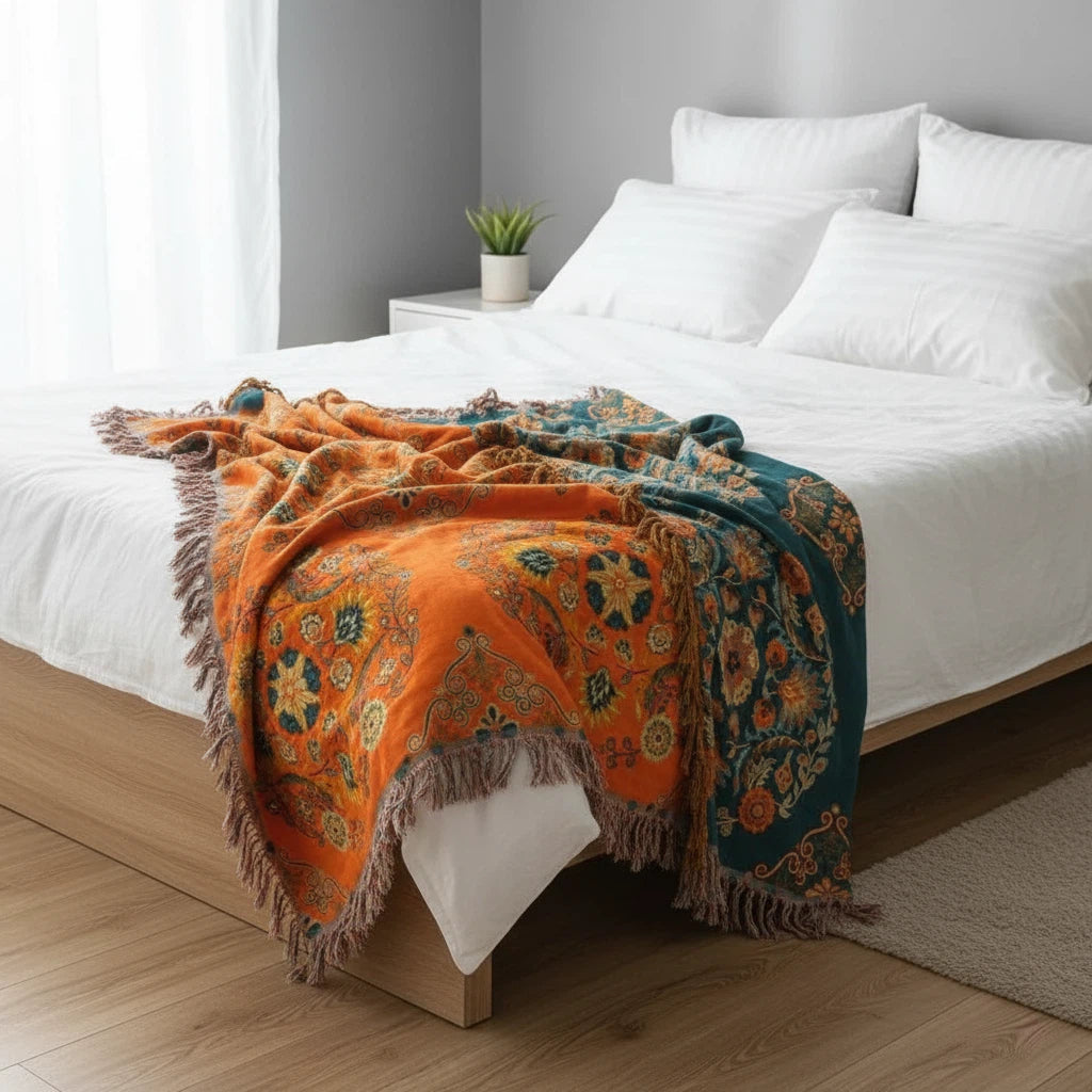 Reversible Floral Throw Blanket | Soft Layered Home Accent