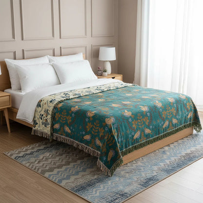 Reversible Bird Pattern Throw Blanket | Nordic Cozy Accent