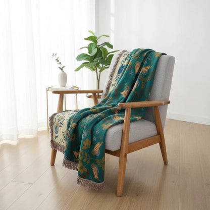 Reversible Bird Pattern Throw Blanket | Nordic Cozy Accent